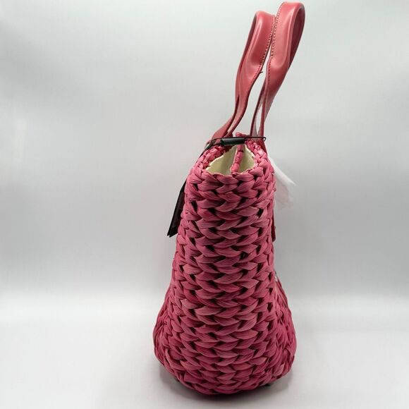 Francesco Biasia Freeway Jam Flame Red Pink Straw Woven Bag with Leather Handles - Picture 3 of 13